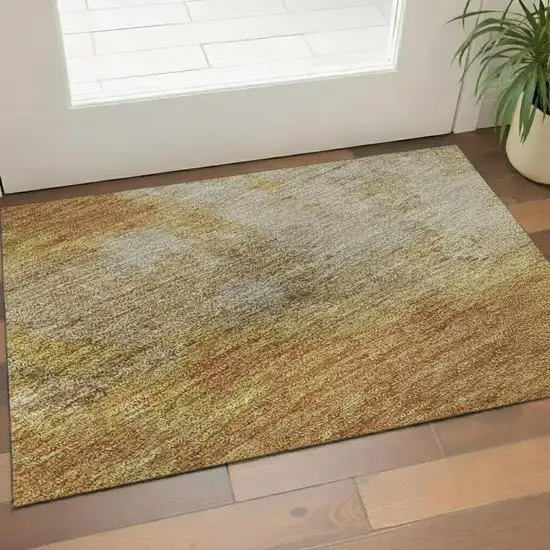 Copper And Beige Abstract Washable Area Rug With UV Protection Photo 2
