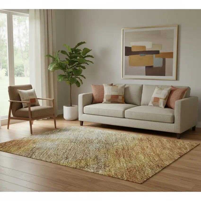 Copper And Beige Abstract Washable Area Rug With UV Protection Photo 2