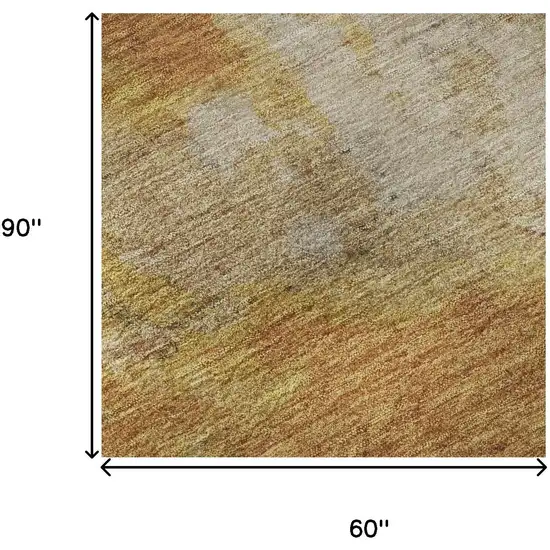 Copper And Beige Abstract Washable Area Rug With UV Protection Photo 8