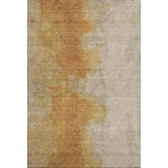 Copper And Beige Abstract Washable Area Rug With UV Protection Photo 4
