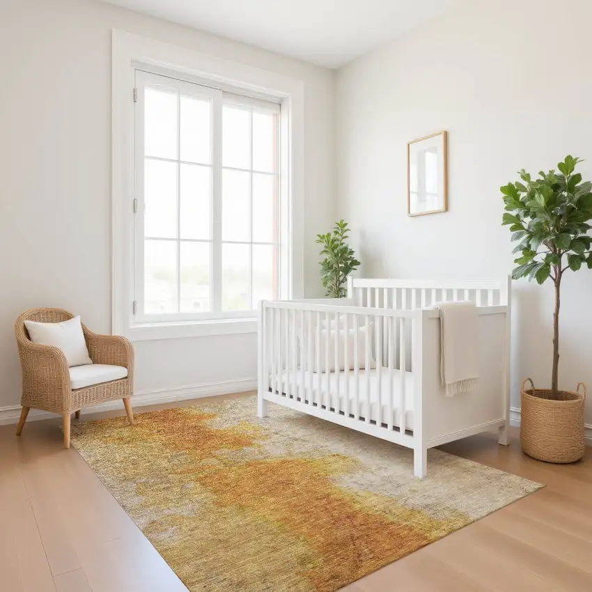 Copper And Beige Abstract Washable Area Rug With UV Protection Photo 4