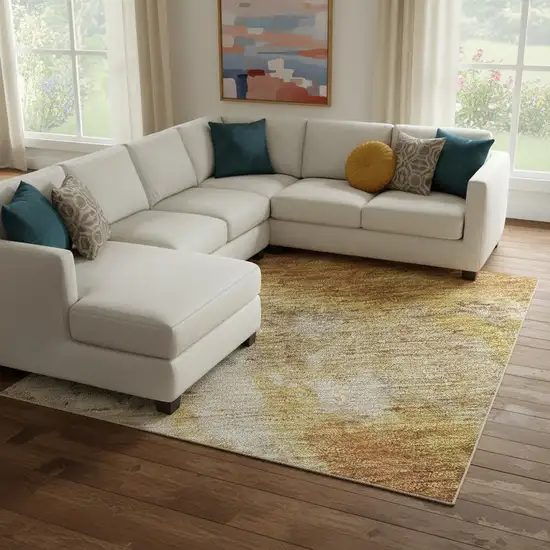 Copper And Beige Abstract Washable Area Rug With UV Protection Photo 2