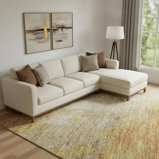 Copper And Beige Abstract Washable Area Rug With UV Protection Photo 2