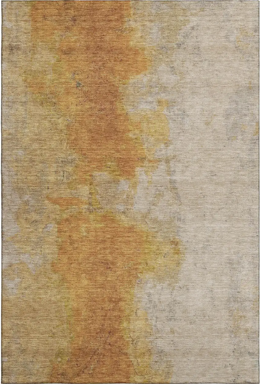 Copper And Beige Abstract Washable Area Rug With UV Protection Photo 5