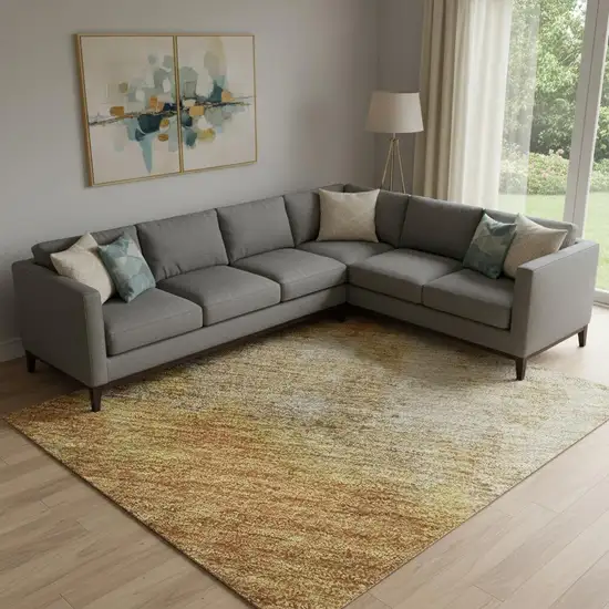 Copper And Beige Abstract Washable Area Rug With UV Protection Photo 2