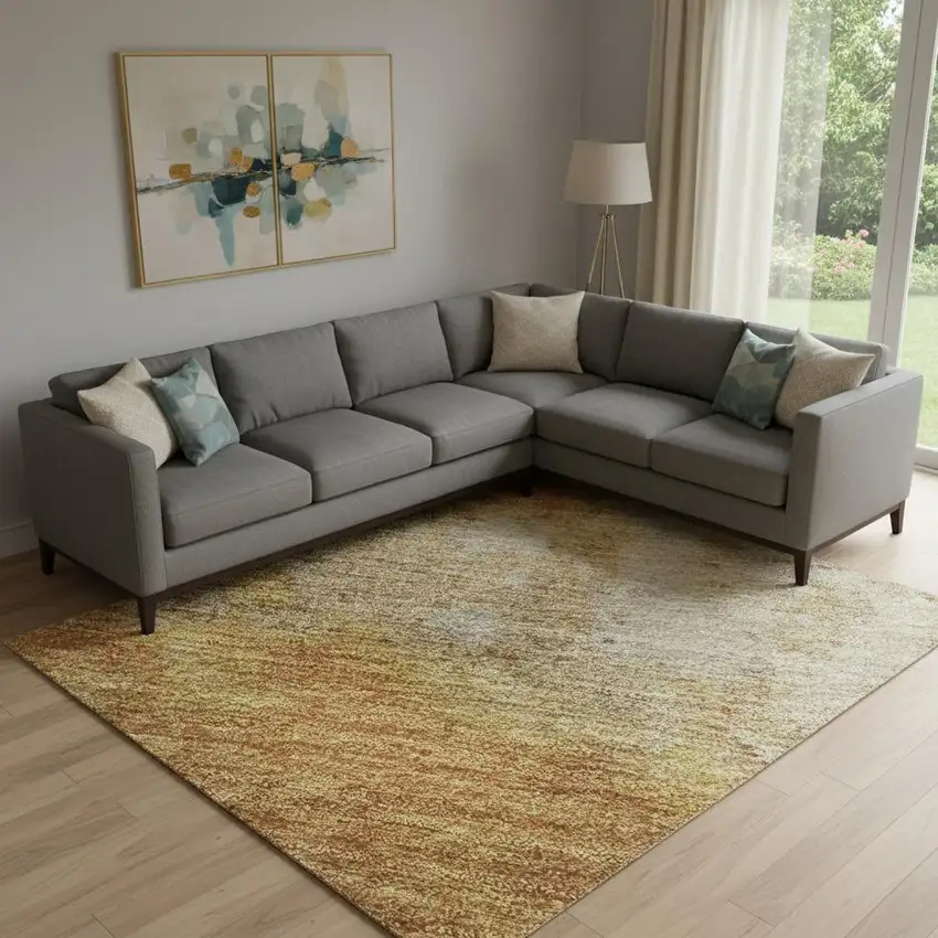 Copper And Beige Abstract Washable Area Rug With UV Protection Photo 2