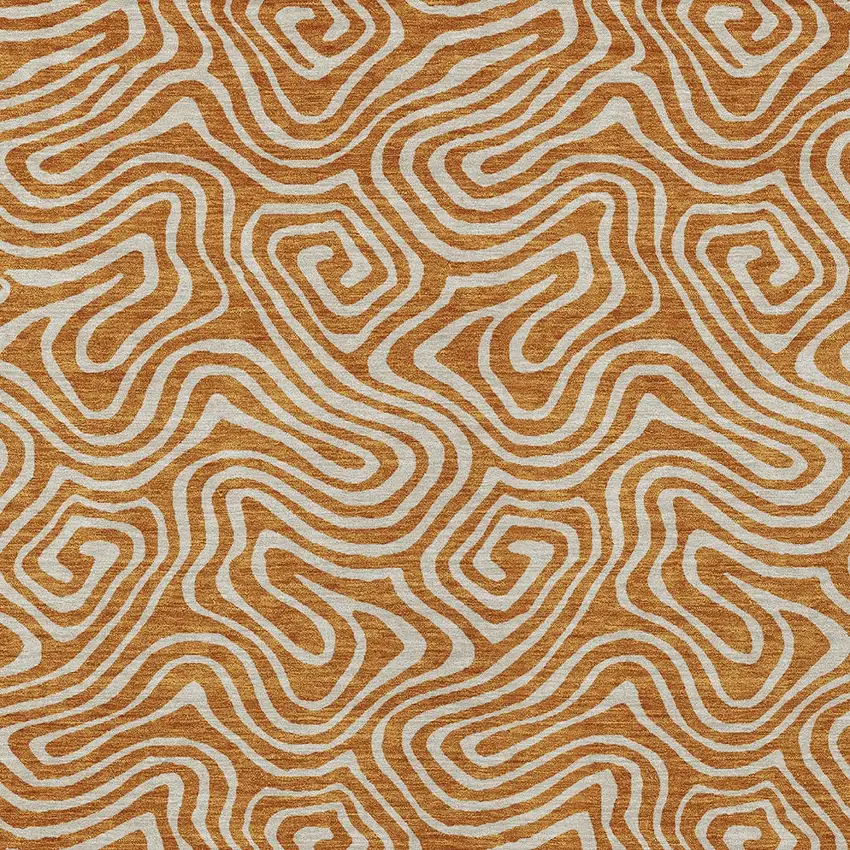 Copper And Beige Abstract Washable Indoor Outdoor Area Rug Photo 7