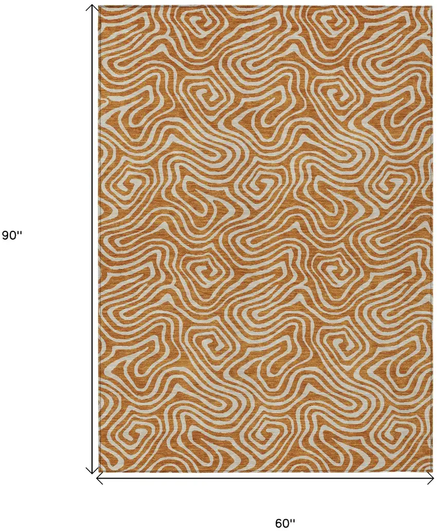 Copper And Beige Abstract Washable Indoor Outdoor Area Rug Photo 3