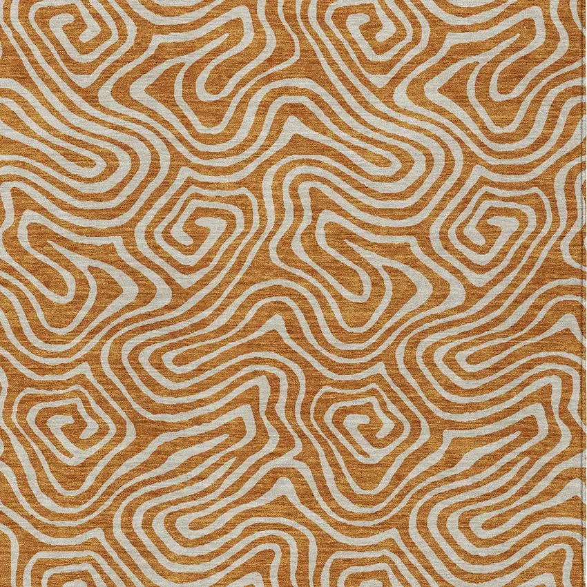 Copper And Beige Abstract Washable Indoor Outdoor Area Rug Photo 7