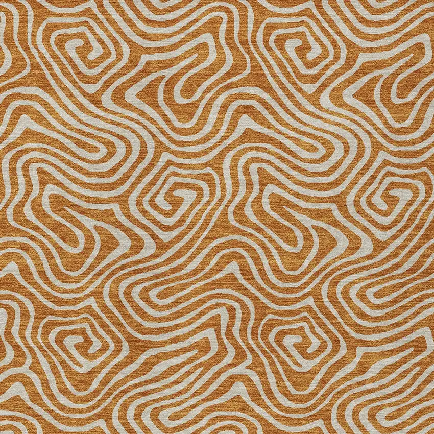 Copper And Beige Abstract Washable Indoor Outdoor Area Rug Photo 7
