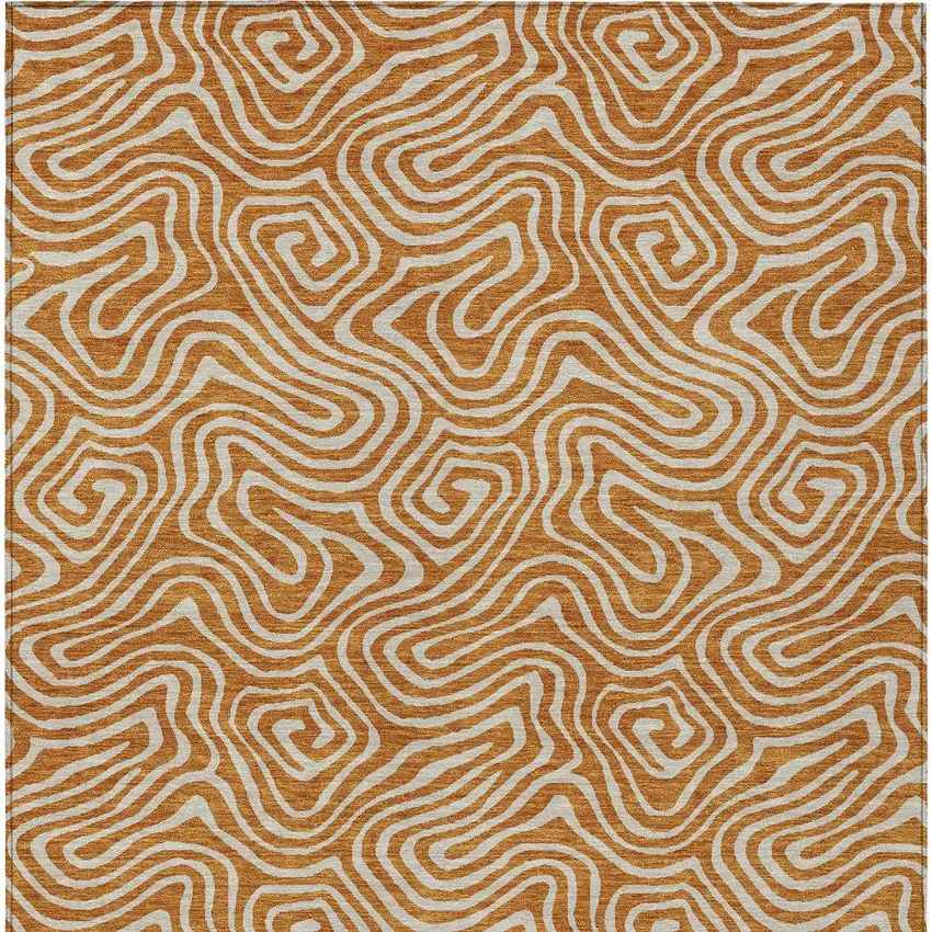 Copper And Beige Abstract Washable Indoor Outdoor Area Rug Photo 8