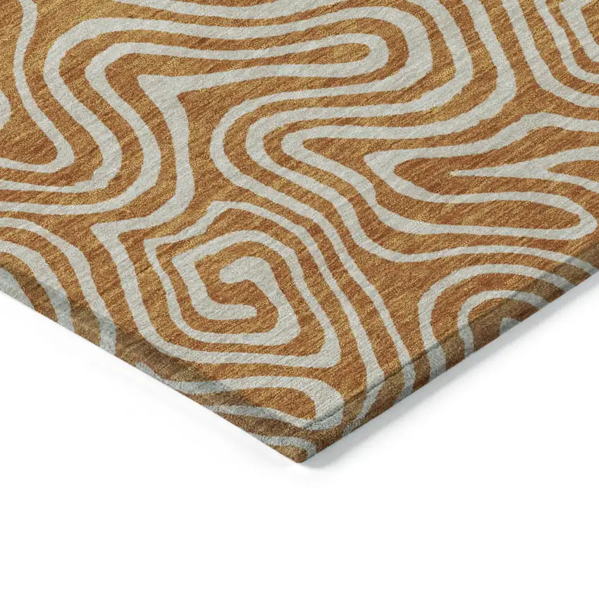 Copper And Beige Abstract Washable Indoor Outdoor Area Rug Photo 5