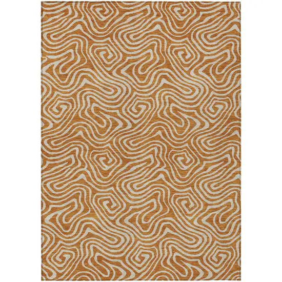 Copper And Beige Abstract Washable Indoor Outdoor Area Rug Photo 2