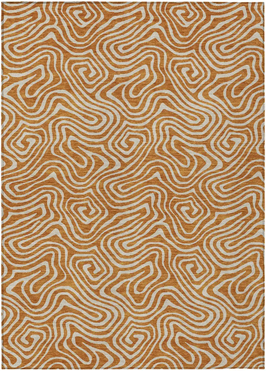 Copper And Beige Abstract Washable Indoor Outdoor Area Rug Photo 2