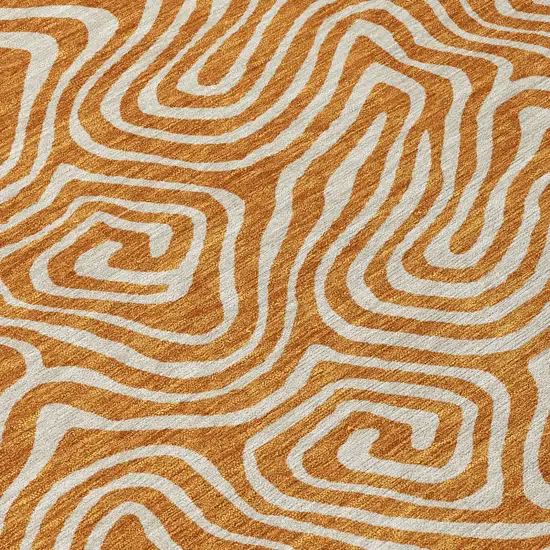 Copper And Beige Abstract Washable Indoor Outdoor Area Rug Photo 6