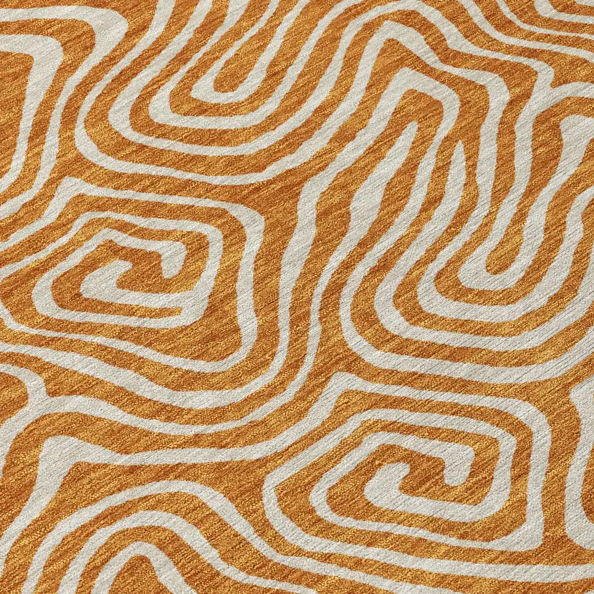 Copper And Beige Abstract Washable Indoor Outdoor Area Rug Photo 6