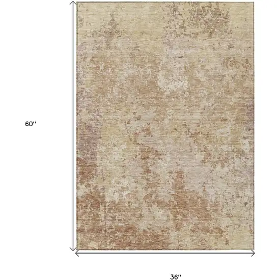 Copper And Beige Abstract Washable Indoor Outdoor Area Rug Photo 3