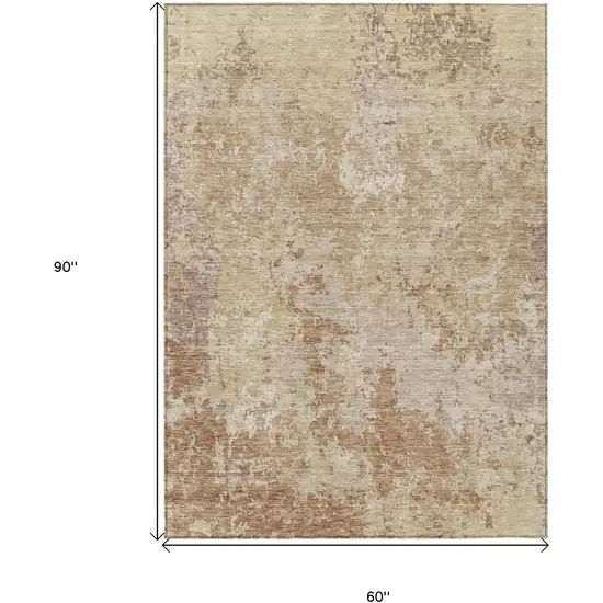 Copper And Beige Abstract Washable Indoor Outdoor Area Rug Photo 3
