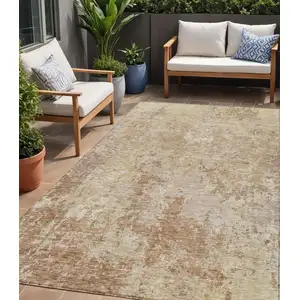 Photo of Copper And Beige Abstract Washable Indoor Outdoor Area Rug