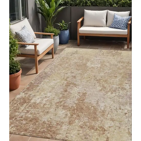 Copper And Beige Abstract Washable Indoor Outdoor Area Rug Photo 1