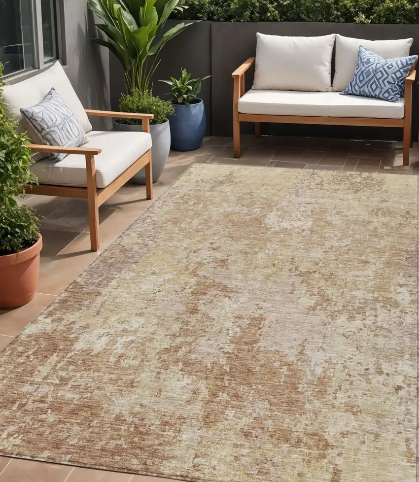 Copper And Beige Abstract Washable Indoor Outdoor Area Rug Photo 1