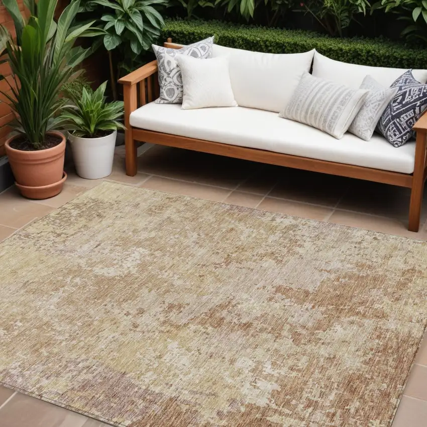 Copper And Beige Abstract Washable Indoor Outdoor Area Rug Photo 1