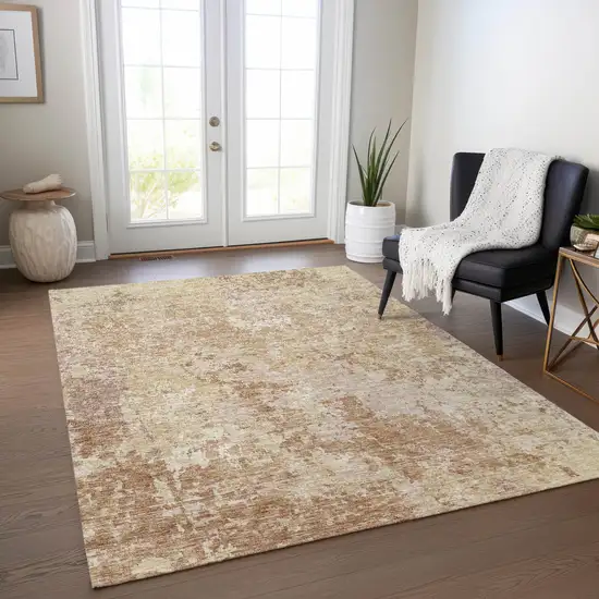 Copper And Beige Abstract Washable Indoor Outdoor Area Rug Photo 9