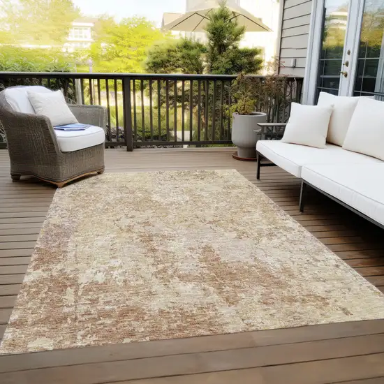 Copper And Beige Abstract Washable Indoor Outdoor Area Rug Photo 9