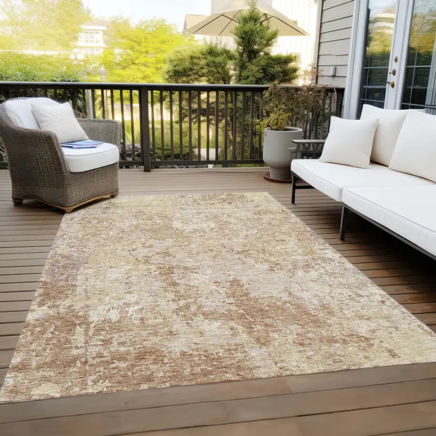 Copper And Beige Abstract Washable Indoor Outdoor Area Rug Photo 9