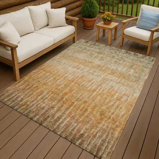 Copper And Beige Abstract Washable Indoor Outdoor Area Rug Photo 9