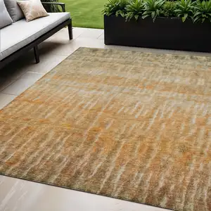 Photo of Copper And Beige Abstract Washable Indoor Outdoor Area Rug