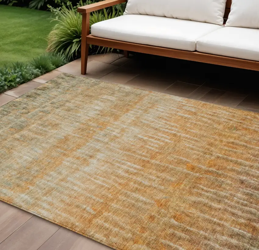 Copper And Beige Abstract Washable Indoor Outdoor Area Rug Photo 1
