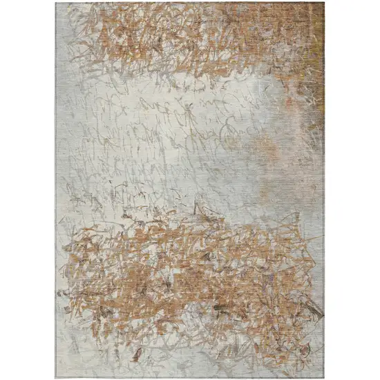 Copper And Beige Abstract Washable Indoor Outdoor Area Rug Photo 3