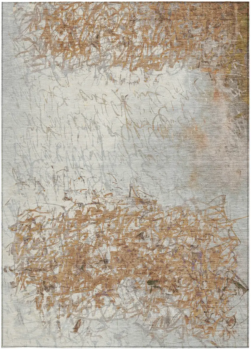 Copper And Beige Abstract Washable Indoor Outdoor Area Rug Photo 3