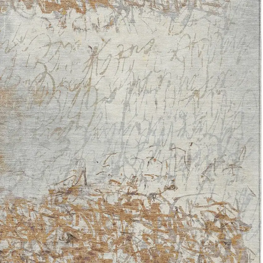 Copper And Beige Abstract Washable Indoor Outdoor Area Rug Photo 2