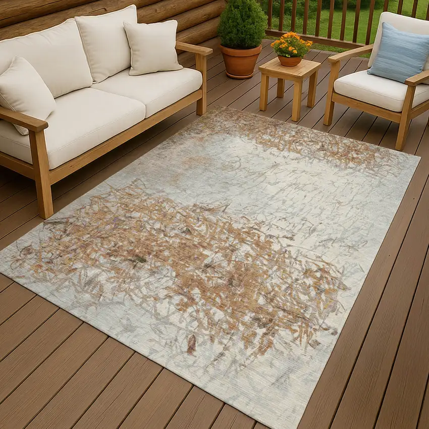 Copper And Beige Abstract Washable Indoor Outdoor Area Rug Photo 4