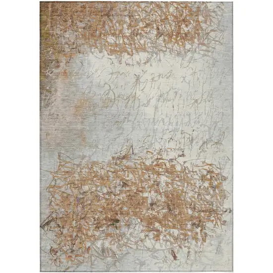 Copper And Beige Abstract Washable Indoor Outdoor Area Rug Photo 1