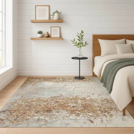 Copper And Beige Abstract Washable Indoor Outdoor Area Rug Photo 6