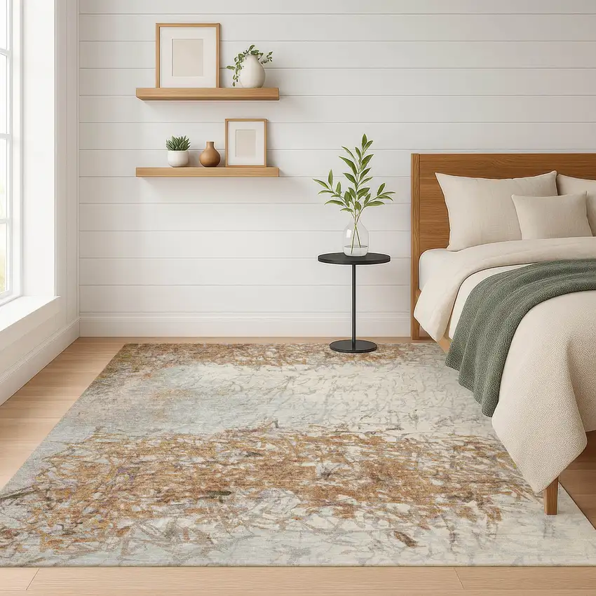 Copper And Beige Abstract Washable Indoor Outdoor Area Rug Photo 6