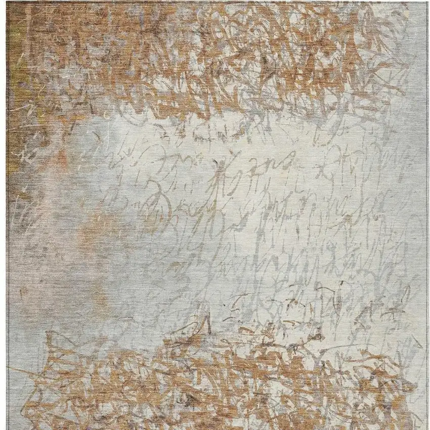 Copper And Beige Abstract Washable Indoor Outdoor Area Rug Photo 3