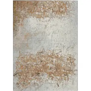 Photo of Copper And Beige Abstract Washable Indoor Outdoor Area Rug