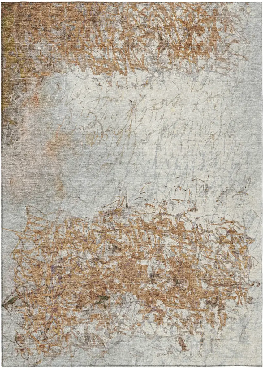 Copper And Beige Abstract Washable Indoor Outdoor Area Rug Photo 1