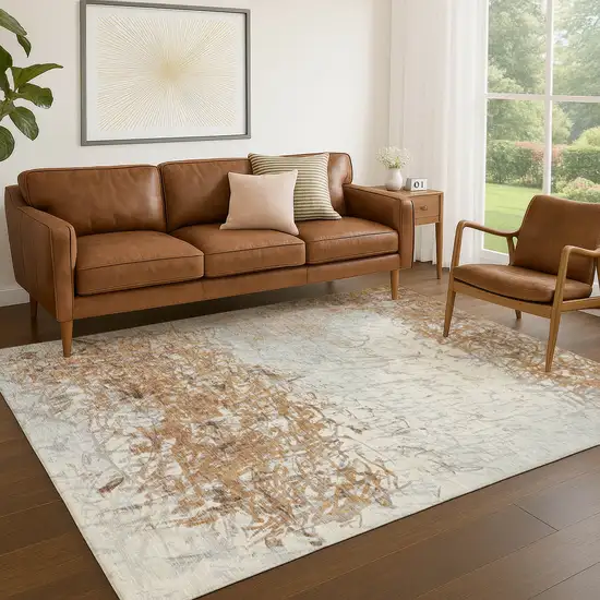 Copper And Beige Abstract Washable Indoor Outdoor Area Rug Photo 5