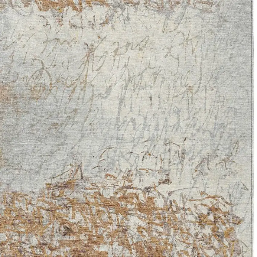 Copper And Beige Abstract Washable Indoor Outdoor Area Rug Photo 2