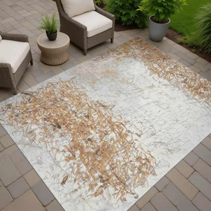 Copper And Beige Abstract Washable Indoor Outdoor Area Rug Photo 7