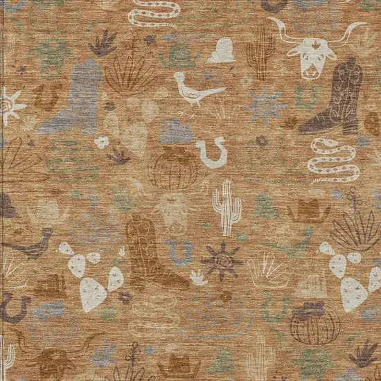 Copper And Beige Cactus Washable Indoor Outdoor Area Rug Photo 3