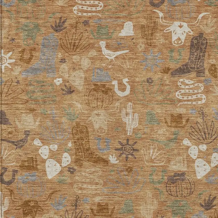Copper And Beige Cactus Washable Indoor Outdoor Area Rug Photo 3