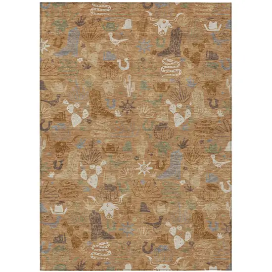 Copper And Beige Cactus Washable Indoor Outdoor Area Rug Photo 2