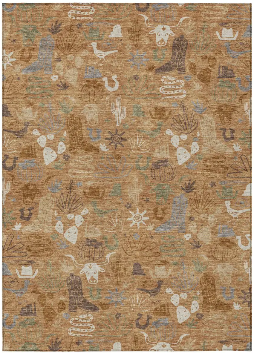 Copper And Beige Cactus Washable Indoor Outdoor Area Rug Photo 2