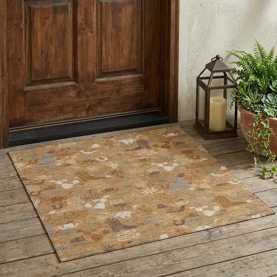 Copper And Beige Cactus Washable Indoor Outdoor Area Rug Photo 1